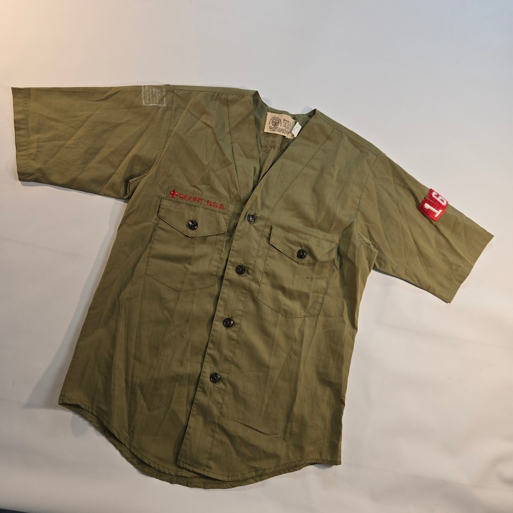 VTG 1960s Boy Scouts America Official Shirt Neck 12 #687‎ Olive Green Patches